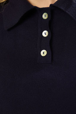 Lacivert Premium/Ozel Iplik Polo Yaka Triko Bluz TWOSS25BZ00184
