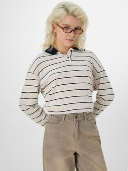 Поло женское бежевое в полоску - Mark formelle фото 6