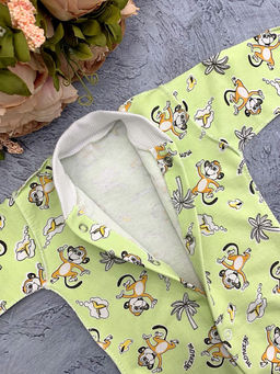 Боди футер с длинным рукавом варежкой, арт.XC-BD137-ITn, зеленый обезьянки - Мамин малыш фото 2