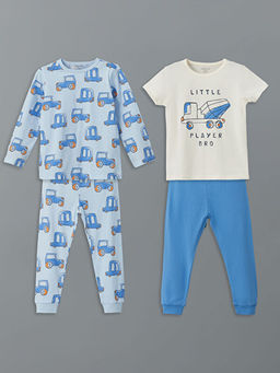 Bisiklet Yaka Bask?l? Erkek Bebek Pijama Tak?m? 2li