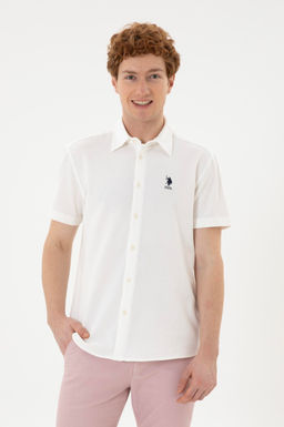Мужская рубашка с коротким рукавом цвета экрю - U.s. polo assn фото 8