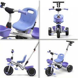 Велосипед трехколесный Rocket 107NEW, колеса EVA 10"/8", цвет белый/лиловый