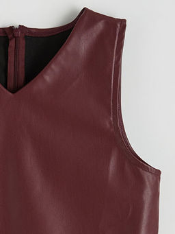 Fiyonk Detayl? Deri G?r?n?ml? K?z ?ocuk Elbise