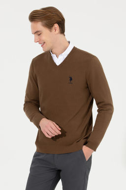 U. S. Polo Assn Мужской базовый трикотажный свитер кокосового цвета с v-образным вырезом - U.s. polo assn фото 3
