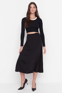 Siyah Saten Cutout Detayl? Midi Etek TWOAW23ET00023 - Trendyolmilla фото 2