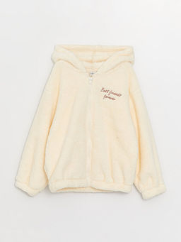 Kap??onlu Nak??l? Uzun Kollu Pel?? K?z ?ocuk Fermuarl? Sweatshirt