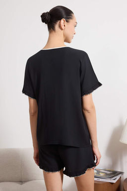 Ekru F?rf?r, Kurdele/Fiyonk ve Biye Detayl? Viskon Dokuma Pijama Tak?m? THMSS26PT00035 - Trendyolmilla фото 4