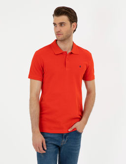 K_rm_z_ Slim Fit %100 Pamuk Polo Yaka Basic Ti__rt