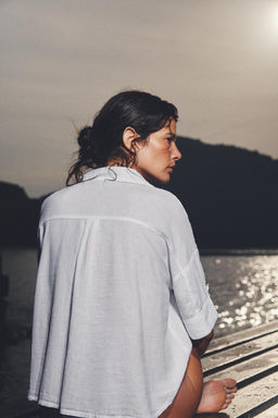 CROPPED LINEN BLEND SHIRT - Zara фото 19