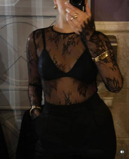 K13296 Лонгслив кружевной ЧЕРНЫЙ