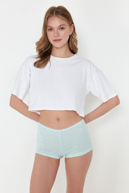 Beyaz-Cok Renkli 3lu Paket Pamuklu Pointel Ajurlu/Delikli Orme Boxer Kulot THMSS24KU00033