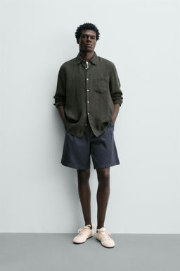 CAMISA REGULAR FIT 100% LINO / Verde oscuro