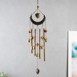 Музыка ветра «Ожерелье и сердце», металл, пластик, 4 трубки, 5 колокольчиков, 54 см