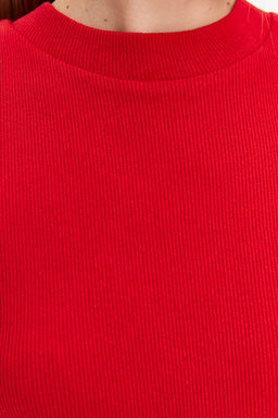 K?rm?z? Vucuda Oturan K?sa Kollu Bisiklet Yaka Mini Fitilli Esnek Orme Kalem Elbise TWOSS22EL2822 - Trendyolmilla фото 5