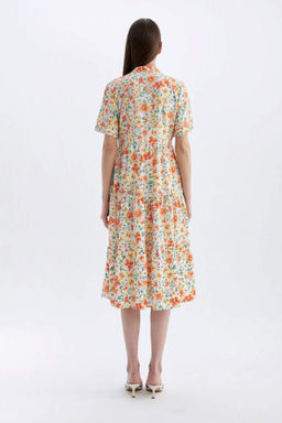 Платье миди с короткими рукавами и V-образным вырезом с рисунком - Defacto фото 9