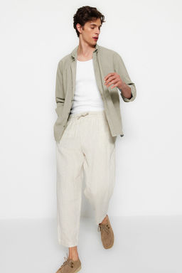Bej Unisex Regular Fit %100 Pamuklu Keten Gorunumlu Gomlek TMNSS23GO00099