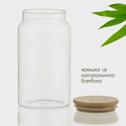 Банка для сыпучих Bella Tenero Эко, 1 л, 9.518 см, с бамбуковой крышкой, стекло, прозрачная - BellaTenero фото 2