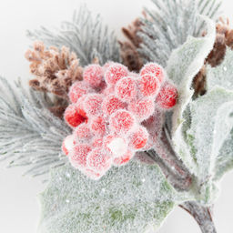 Blumentag VDD-130 Веточка декоративная заснеженная с ягодами и шишками 6 х 1 шт. 14 см