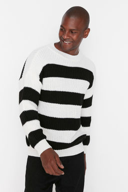 TRENDYOL MAN Koyu Yesil Casual Oversize Fit Genis Kal?p Bisiklet Yaka Cizgili Triko Kazak TMNAW23KZ00106 - Trendyolmilla фото 11