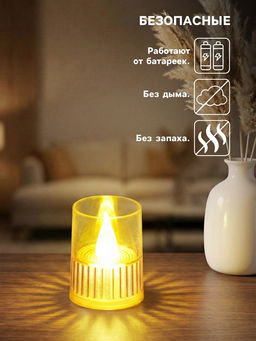 Цена за 4 шт. Светодиодная свеча LED - ночник RISALUX «Полосы», 3×LR1130, прозрачный, перламутр, 3.7×3.7×4.5 см