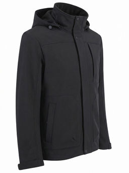 Ветровка мужская софтшелл виндстоппер с капюшоном спортивная черного цвета 9617_1Ch