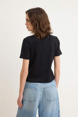 Siyah-Beyaz Kal?n Pamuklu Tok Kumasl? Regular Kesim Orme T-Shirt Orme T-Shirt TWOSS26TS00302 - Trendyolmilla фото 7