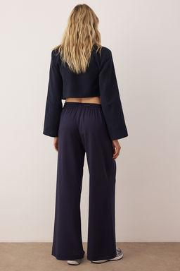 Lacivert Wide Leg umusak Kumasl? Pilili Esnek Orme Pantolon TWOAW26PL00138