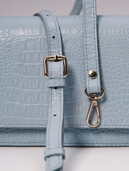 Сумка кожаная багет Deboro 30138 голубая вода