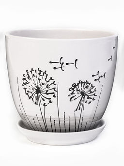 Горшок для цветов Одуванчик, керамический, с поддоном, 2.5 л, белый