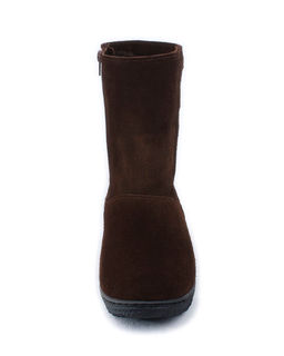 Полусапоги женские на литой подошве., Т.коричневые. Замша. Молния. Овчина