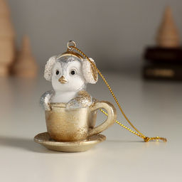 Фигурка-подвеска полистоун Пингвинёнок в чашке, ёлочная игрушка, 5.5?4.5?6 см