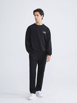 Bisiklet Yaka Bask?l? Erkek Sweatshirt