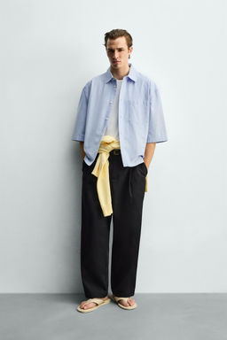 CAMISA BOXY FIT BOLSILLO / Celeste