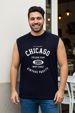 Lacivert Oversize/Genis Kesim Kolsuz Chicago Bask? Buyuk Beden Atlet TMNSS25CV00001