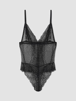 V Yaka Puantiyeli Dantelli Fantezi ??t??tl? Body