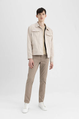 Замшевая куртка из тафты с рубашечным воротником приталенного кроя, пальто - Defacto фото 2