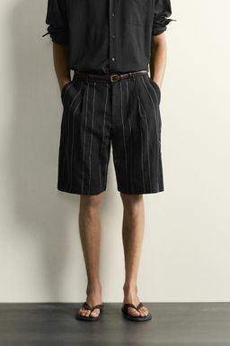 BERMUDA RELAXED FIT PLIEGUES RAYAS / Negro - Zara фото 2