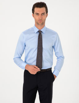 A__k Mavi Slim Fit %100 Pamuk Klasik G_mlek