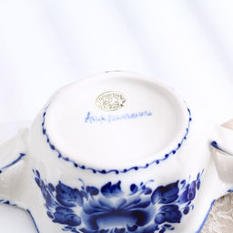 Бульонница с ручками Ивушка, H=7 см, 0.35 л, фарфор, гжель - Simaland фото 6