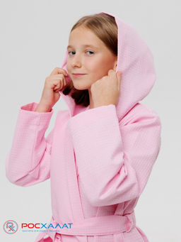 Подростковый вафельный халат с капюшоном светло-розовый В-18 (8)