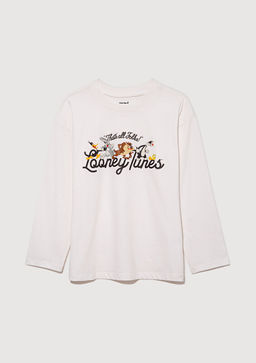 Looney Tunes Bask?l? Ekru Tisort