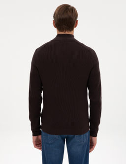 Koyu Kahverengi Slim Fit Dik Yaka Fermuarl_ Triko Kazak - Pierre cardin фото 5