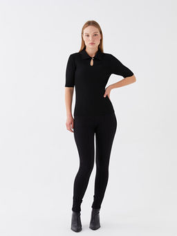 Polo Yaka D?z K?sa Kollu Kad?n Triko Kazak