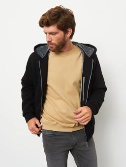 Акция -10%!!! М-34 Куртка-толстовка мужская на меховой подкладке (черный)