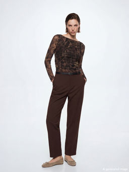 Kay?k Yaka Leopar Desenli B?zg?l? Bluz