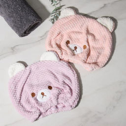 Чалма для сушки волос Доляна Медвежонок, микрофибра, фиолетовая  фото 8