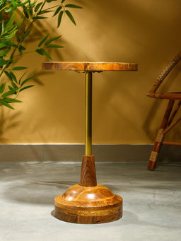 Столик кофейный, 35×35×55 см, манговое дерево, алюминий, коричневый