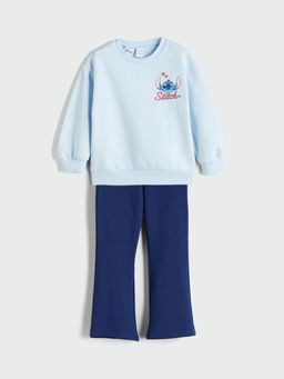 Bisiklet Yaka Stitch Bask?l? K?z ?ocuk Sweatshirt ve Tayt