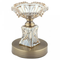 Подсвечник стеклянный "Гвоздика" h14,5см, чаша д11см, h3,4см, нескользящее основание д9,1см, металлическая ножка, бронзовый, в коробке (Китай)