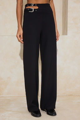 Siyah Kemer Cut Out Detayl? Wide Leg/Genis Paca Kumas Pantolon TWOSS26PL00008 - Trendyolmilla фото 5